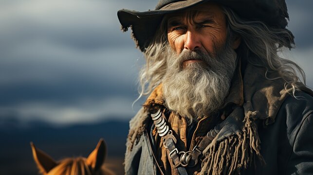 Stoic pioneer gazing at the vast, open sky