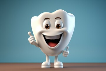 Happy tooth 3D illustration with a tooth character giving thumbs up approval