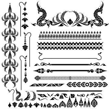 The Decorative Silhouettes Incorporate Thai Art Motif and Additional Artistic Elements-set of elements