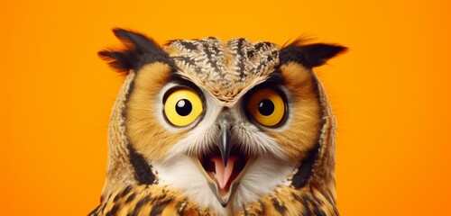 a scary owl on a orange background animal