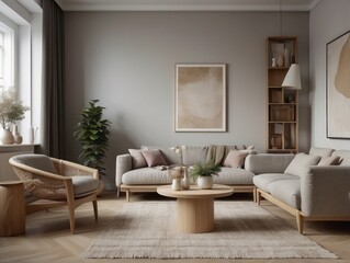Modern living room interior with blank space and empty wall