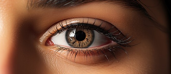 Close-up of a woman's healthy brown eyes, addressing eye issues. - obrazy, fototapety, plakaty