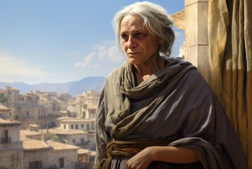 Weathered Greek old woman ancient city. Culture city. Generate Ai