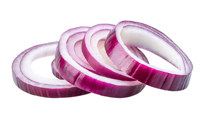 Sliced red onion rings isolated on transparent Background