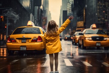 Independent girl take taxi. Urban car. Generate Ai