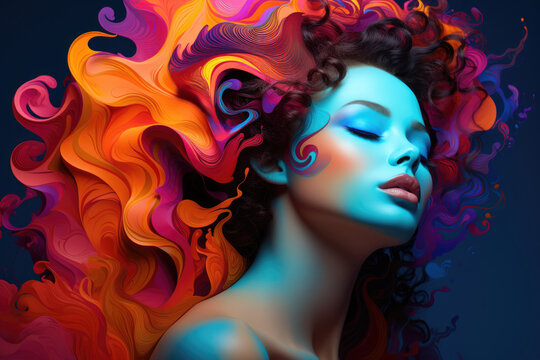 art portrait of a woman with colorful painted hair