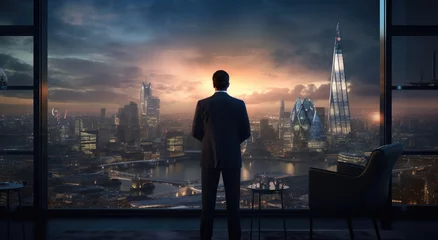 Poster businessman admiring skyline at london © ArtCookStudio