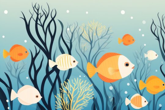 Fundo do mar, peixes coloridos, ilustra&ccedil;&atilde;o criada com ia.