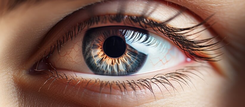 Close-up of a woman's eye with a cataract, possibly causing vision impairment or blindness during an eye exam.