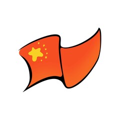 Red colour. Сhinese flag in cartoon style