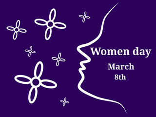 Illustration design outline female side view and flower for women day