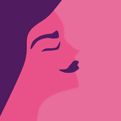 Illustration design Head woman side view pink background for women day, greeting card, post card