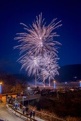 Beautiful fireworks during the Christmas markets in Castellar, Italy.