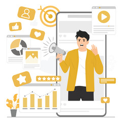 Flat vector mobile marketing concept illustration