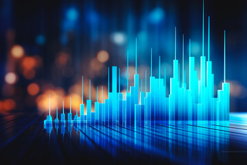 Digital 3d transparent chart, graph on blue background