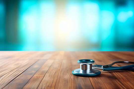 Sthetoscope on teble with copyspace healthcare adn medical background
