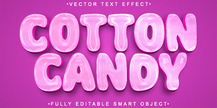 Pink Cute Cartoon Cotton Candy Vector Fully Editable Smart Object Text Effect