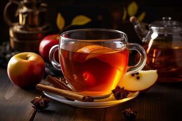 Warming Hot fruit homemade tea. Glass warm. Generate Ai