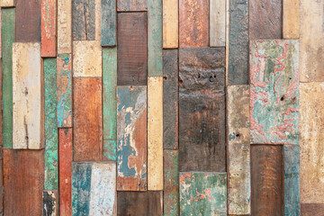 Panorama de vieilles planches de vieux bois coloré pour création d'arrière-plan.	 - obrazy, fototapety, plakaty