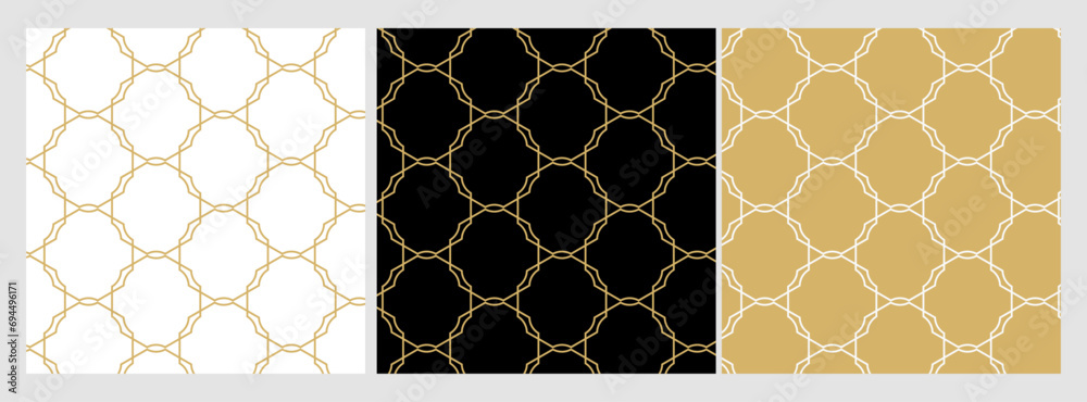 Fototapete geometry line hexagonal seamless pattern. golden vector background set. christmas decoration design