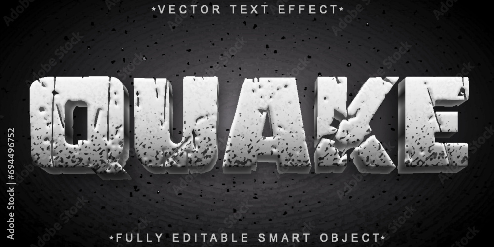 Poster worn quake vector fully editable smart object text effect