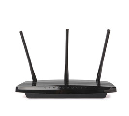 Modern wi-fi router on white background