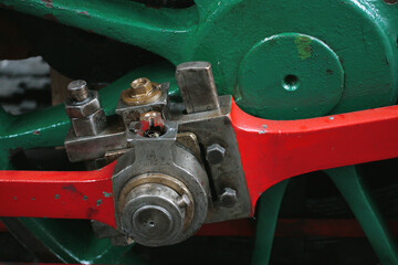 Steam locomotive detail: driving wheel and piston coupling