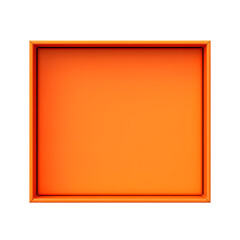 Top view of orange opened box with empty space for product display or similar cases. Ready for mockup. Transparent PNG inside