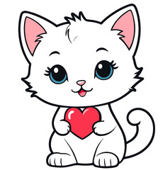 Adorable white Kitten holding heart