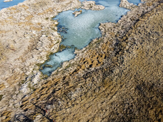 Vista aerea de un lago congelado en el calafate argentina en la provincia de santa cruz