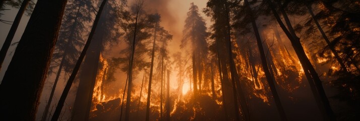 Dramatic scene of forest fire engulfing trees