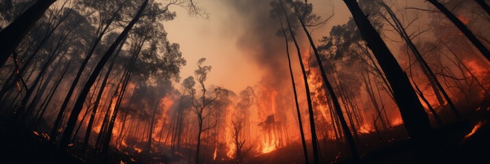 Dramatic scene of forest fire engulfing trees