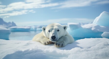 close up polar bear resting on ice floes