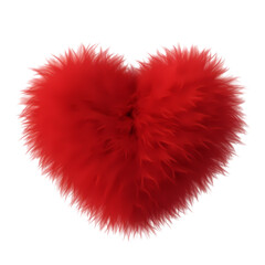 Red fluffy heart isolated on transparent background