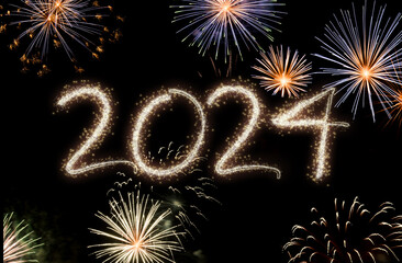 Celebrating new year 2024 with fireworks display