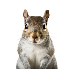  Grey cute squirrel face shot isolated on white or transparent background
