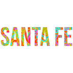 Santa Fe, Argentina. Creative multicolor text with doodle pattern. Isolated on white background.