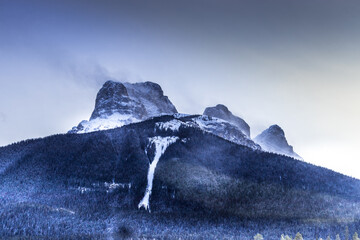 Three sisters from the Three sisters parkway. Canmore, Alberta, Canada