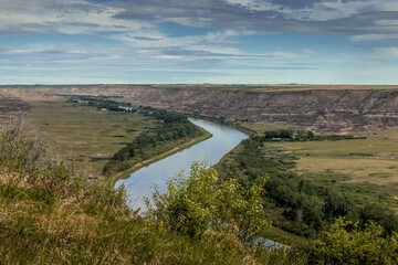 Fototapeta na wymiar Views of the badlands and river from Oakney Lookout Kneehill County Alberta Canada