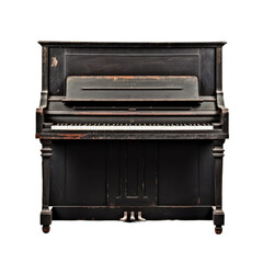 Old black piano, vintage isolated on white or transparent background