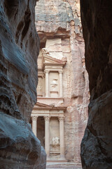 Presentation of the treasure of Petra, Jordan. Vertical shot of one of the 7 wonders of the world...