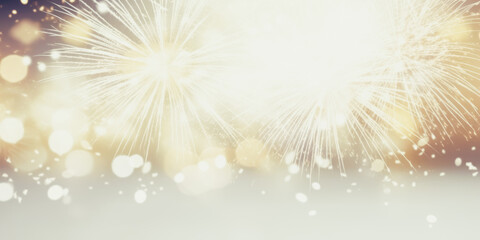Bright white and gold fireworks at New Year with copy space. comeliness. - obrazy, fototapety, plakaty