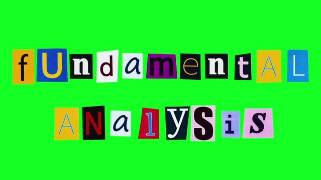 Fundamental analysis moving title on green screen background filmed in loop stop motion. Template financial term for making logo about business assets and earnings. Strategy and research in banking