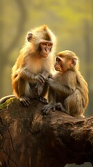 Close ties of monkey families. Wildlife of monkeys