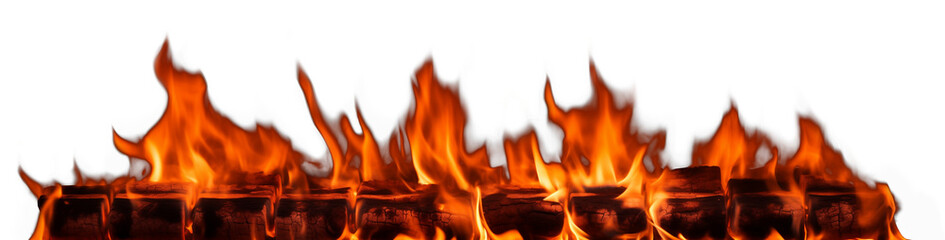 Translucent flames of fire on a transparent background. Translucent long fire flame with horizontal on transparent background. For use on light colored backgrounds. Wide composition.