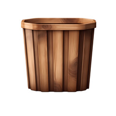 Wooden trash can isolated on transparent background