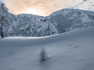Fototapeta na wymiar Winter Mountain Scene in the Alps