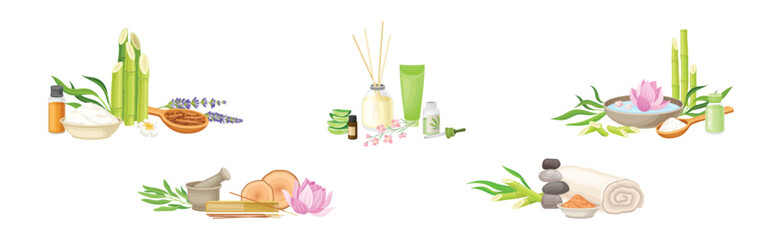 Spa and Aromatherapy Object for Body Relaxation Vector Set