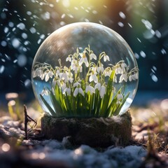 A snow globe with a bunch of flowers inside