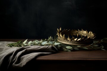 Elegant Golden laurel table. Bridal branch. Generate Ai